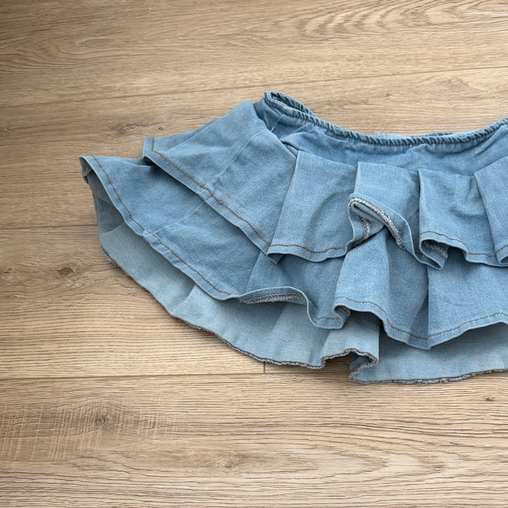 Denim Ruffle micro mini Skirt - Picture 2 of 7
